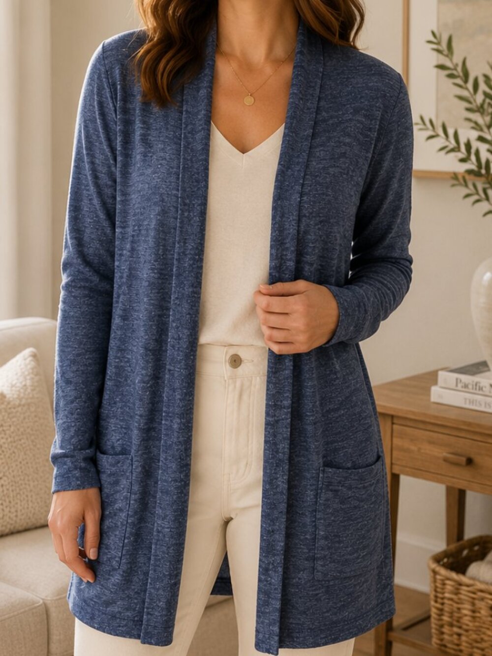 J. Jill Heathered Blue Longline Open Front Cardigan Sweater XS